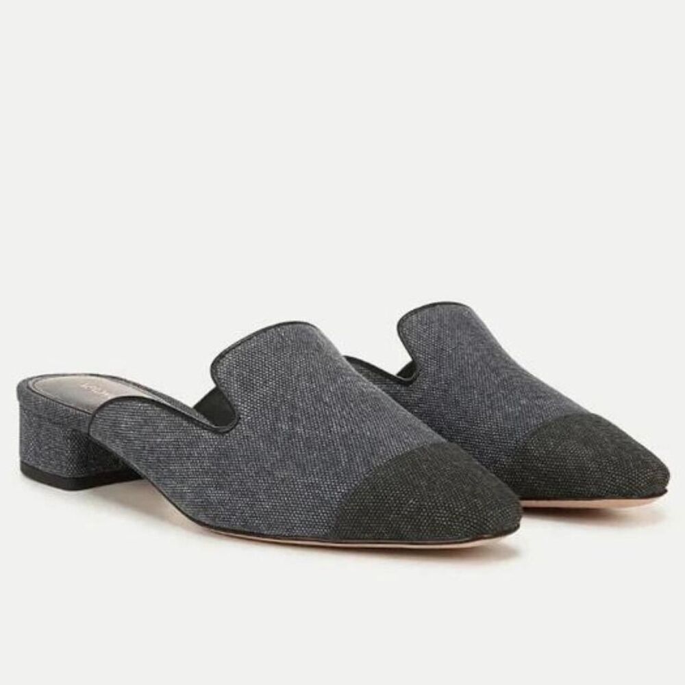 New Veronica Beard Cecile Denim Cap-Toe Mule In Denim Blue/Black  6.5